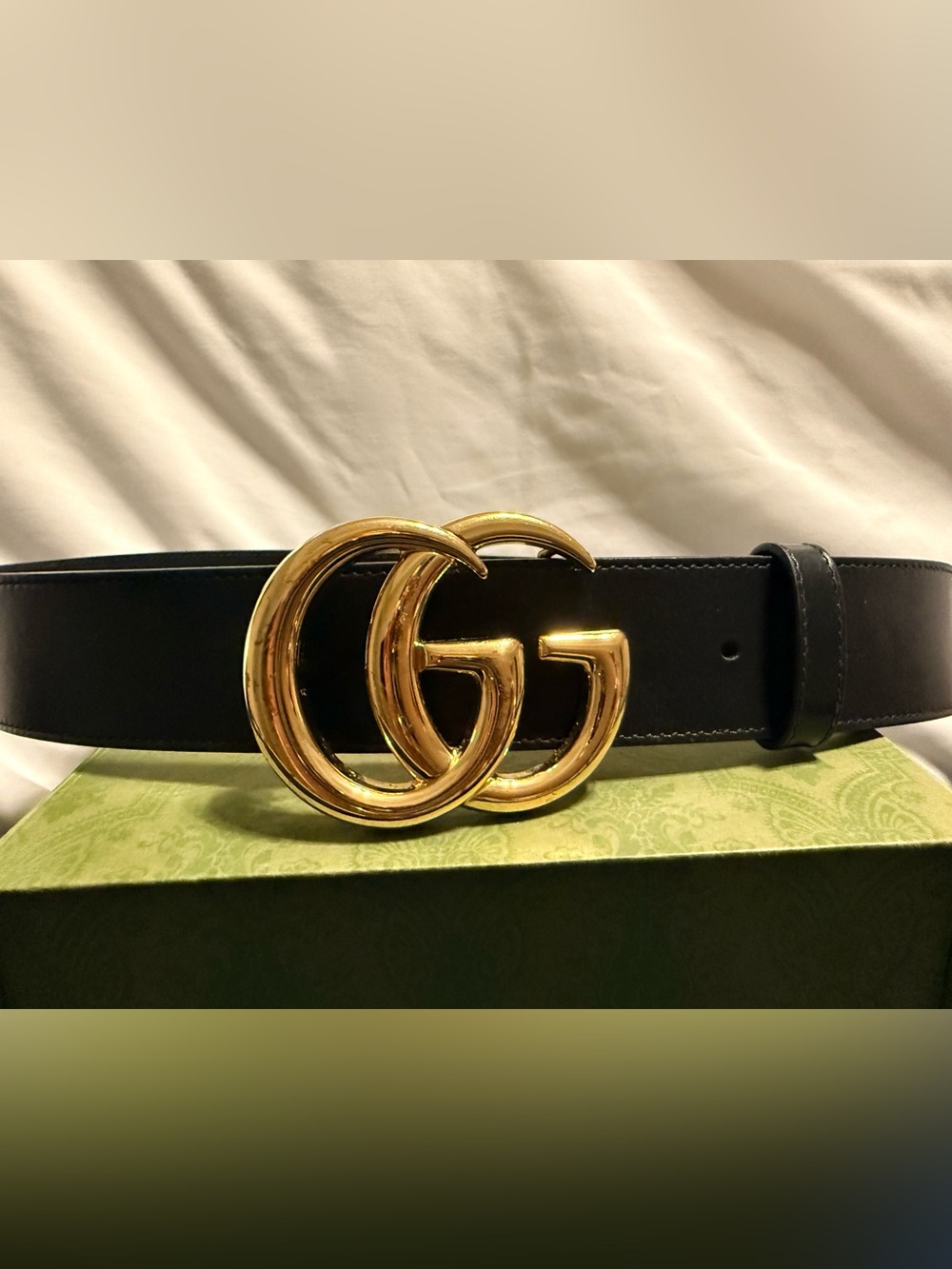 Gucci Black Leather Belt with Gold Double G Buckle